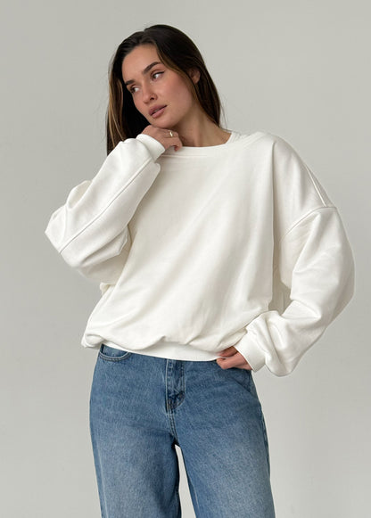 White cotton sweatshirt with layered T-shirt