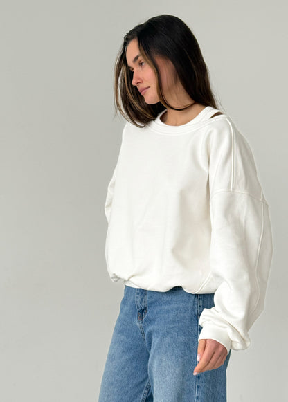 White cotton sweatshirt with layered T-shirt