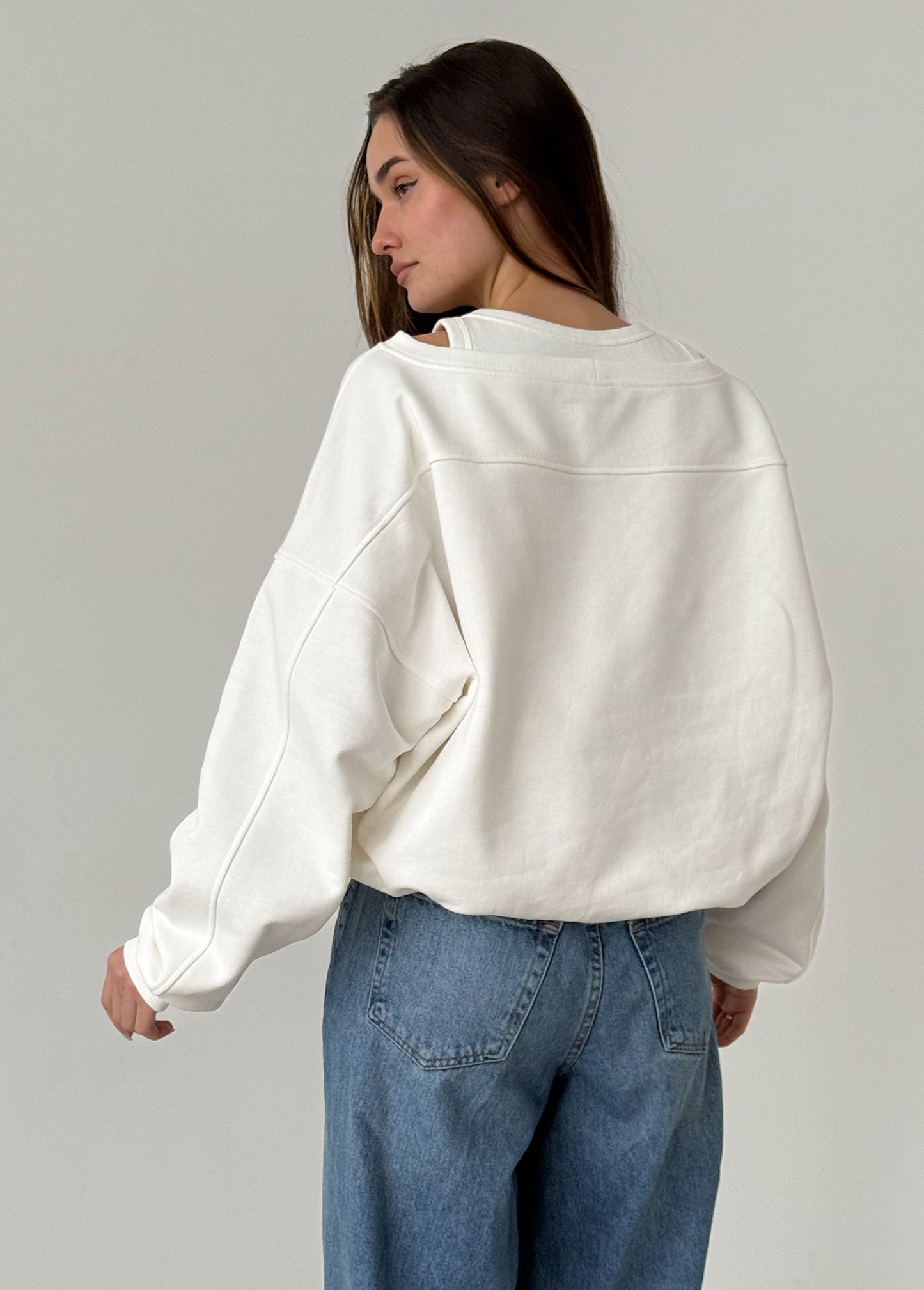 White cotton sweatshirt with layered T-shirt