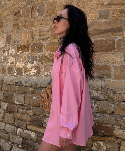 Pink linen-viscose shirt