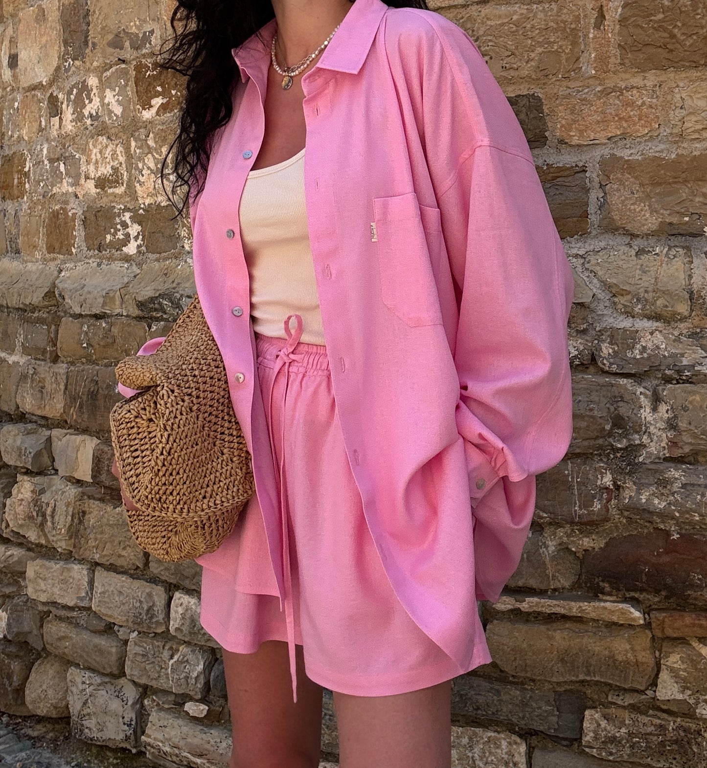 Pink linen-viscose shirt