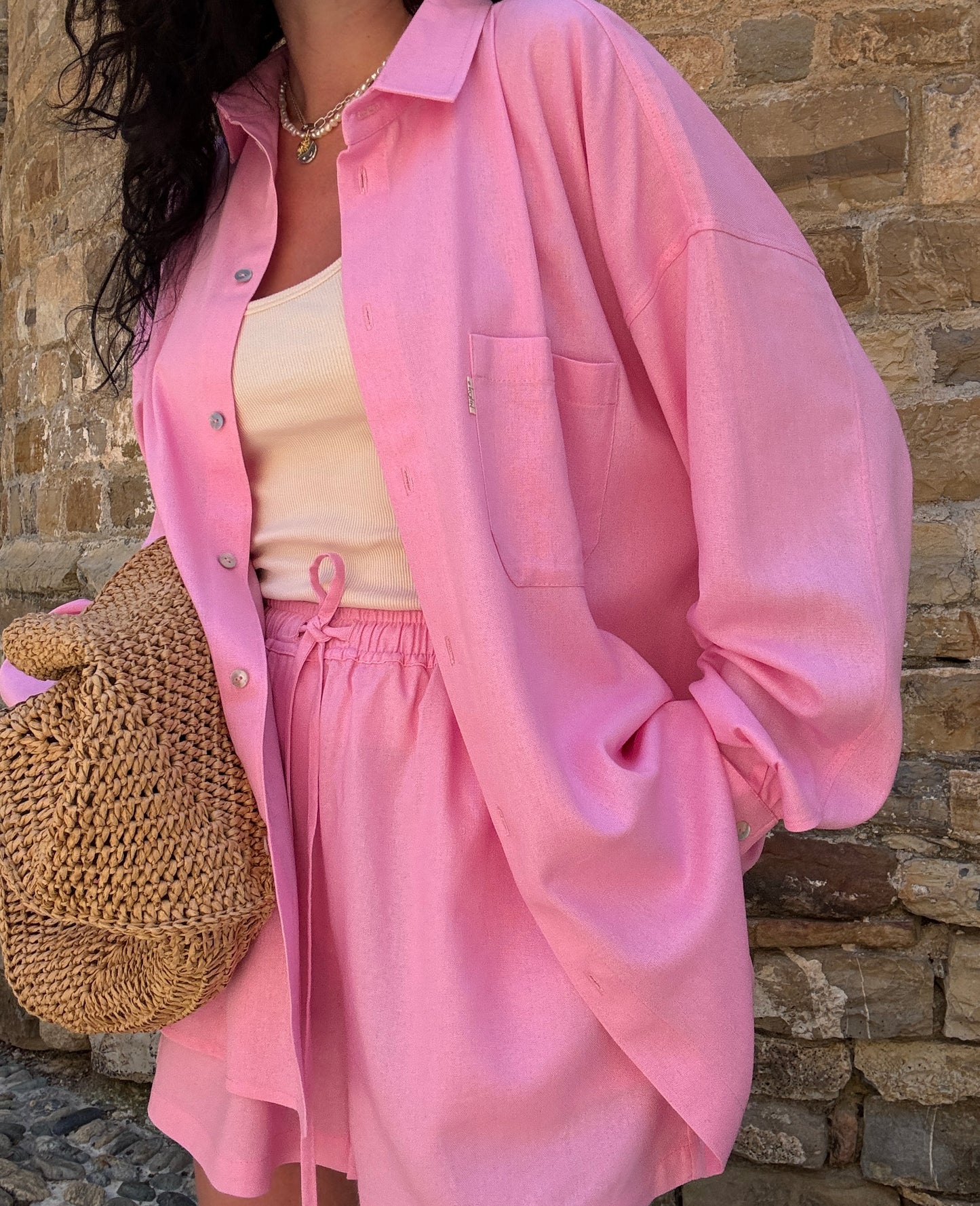 Pink linen-viscose shirt