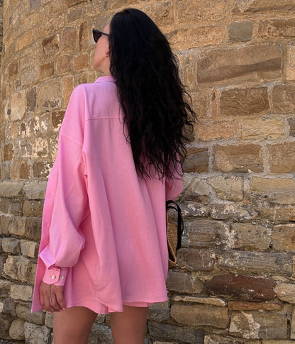 Pink linen-viscose shirt
