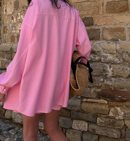 Pink linen-viscose shirt