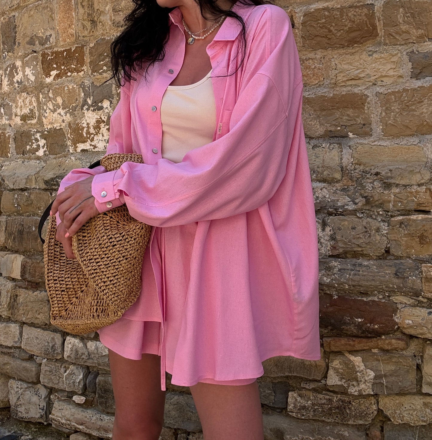 Pink linen-viscose shirt