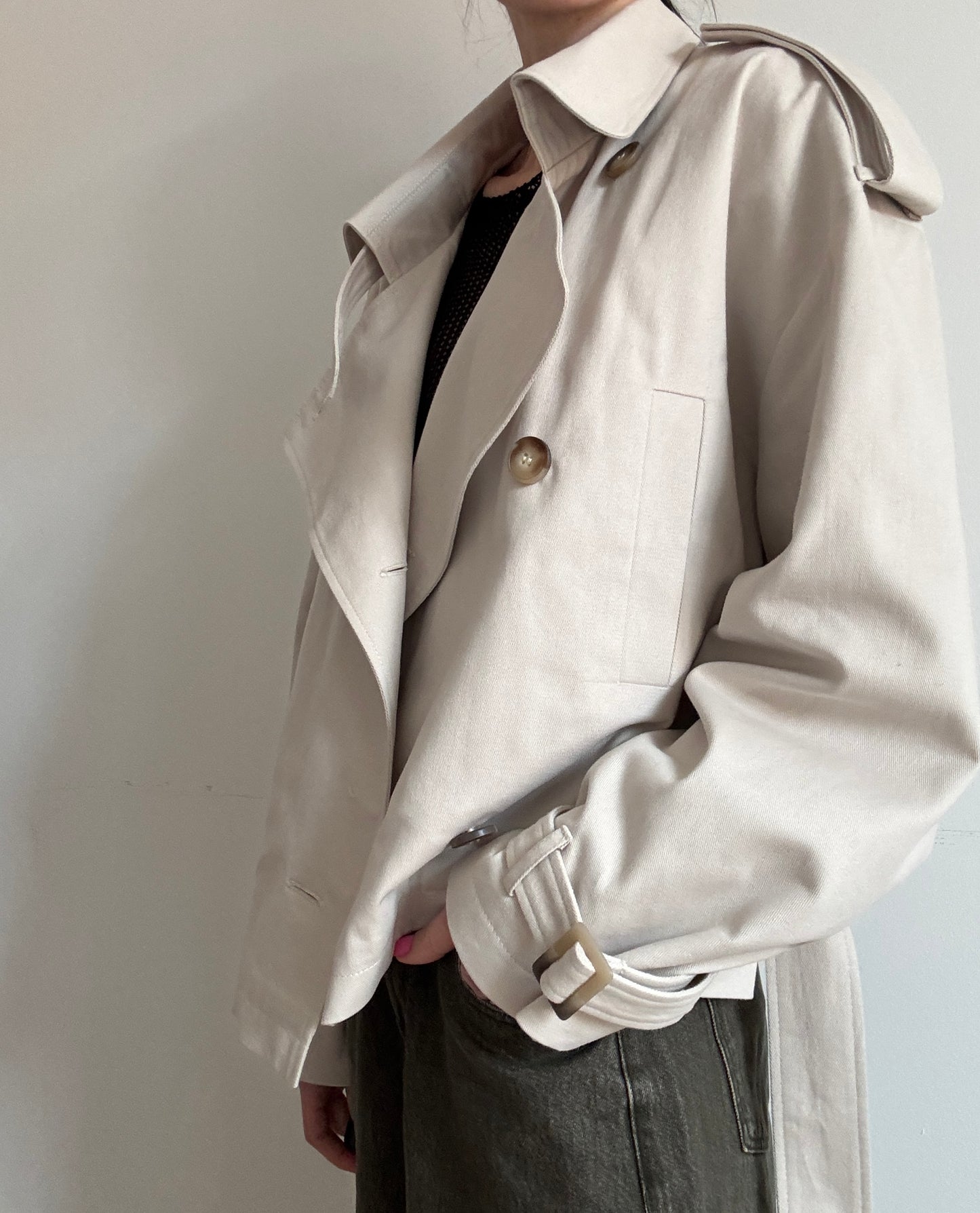 Sand cropped trench coat