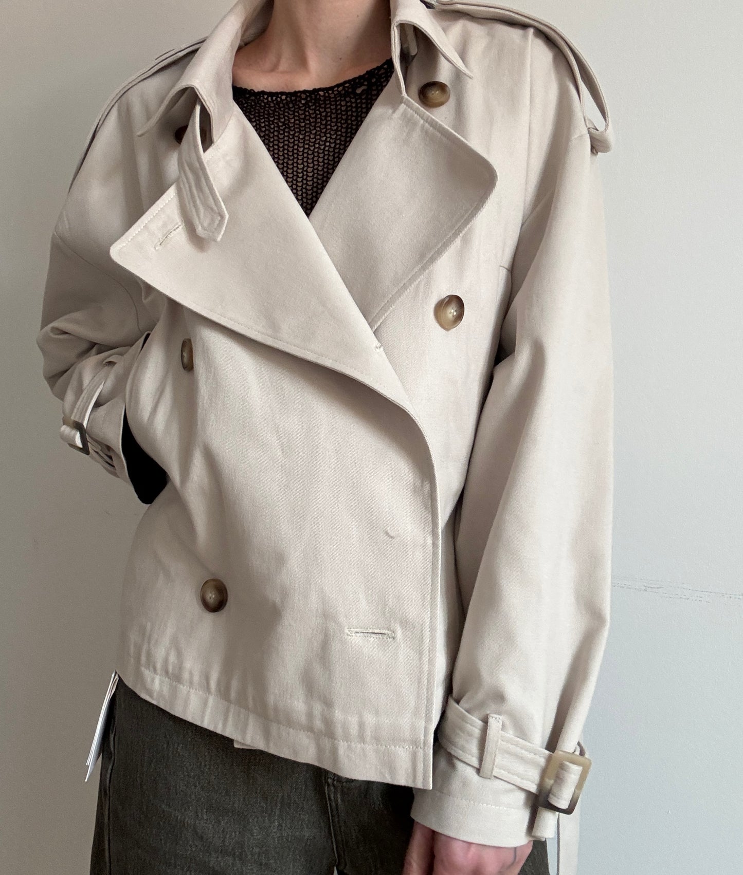 Sand cropped trench coat