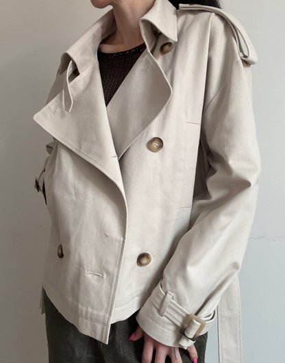 Sand cropped trench coat