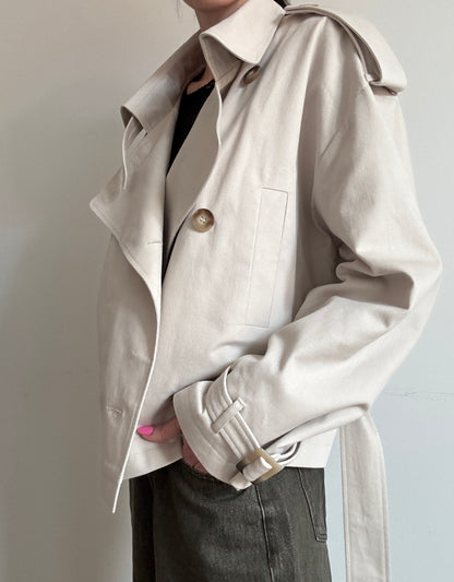 Sand cropped trench coat