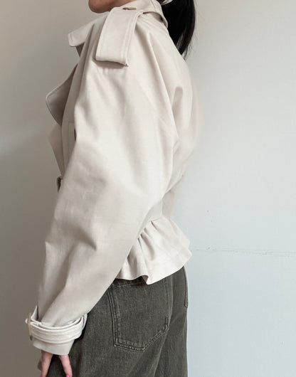 Sand cropped trench coat