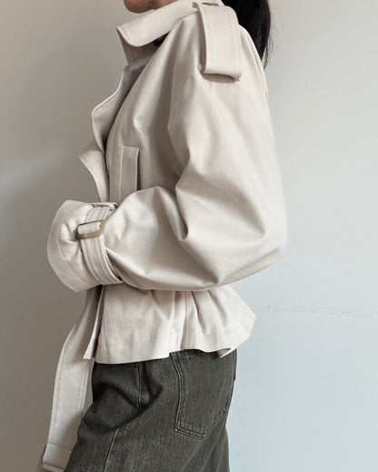 Sand cropped trench coat