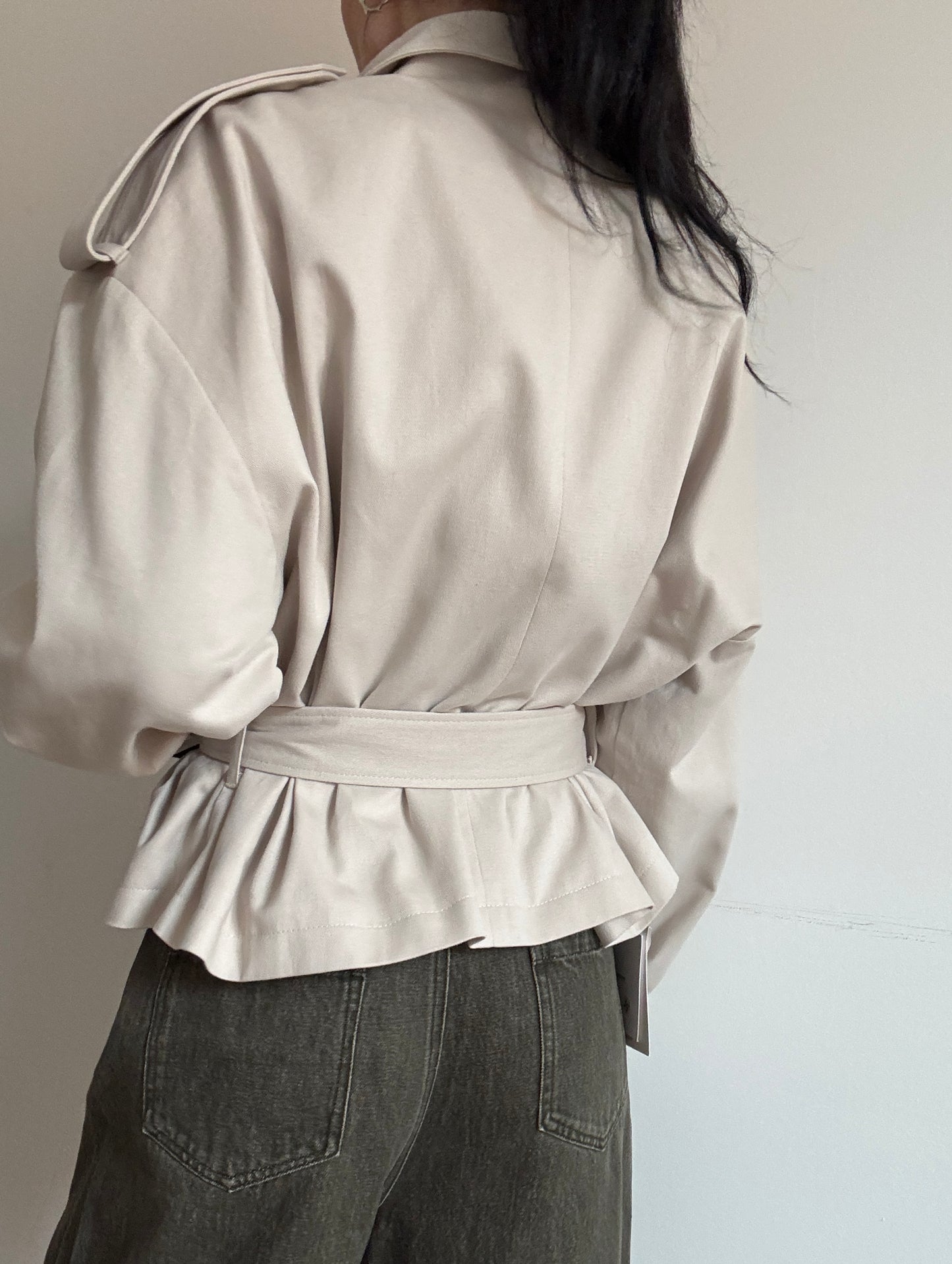 Sand cropped trench coat