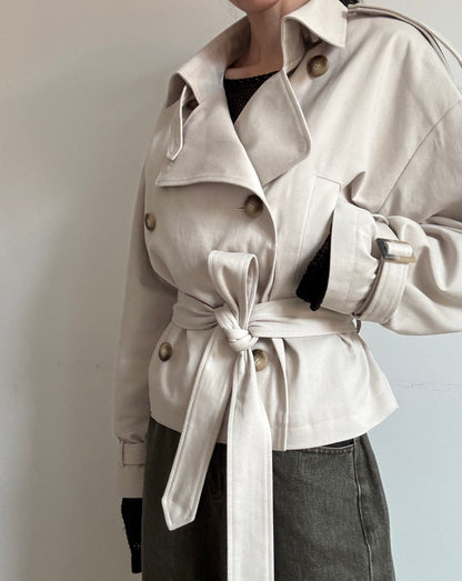 Sand cropped trench coat