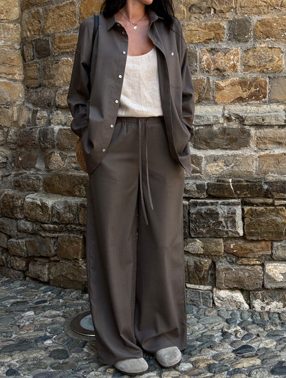 Chocolate linen-viscose trousers