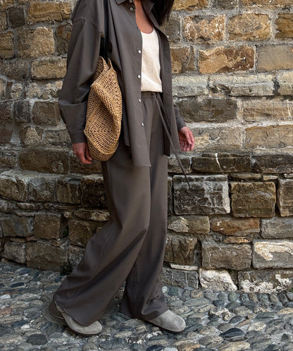 Chocolate linen-viscose trousers