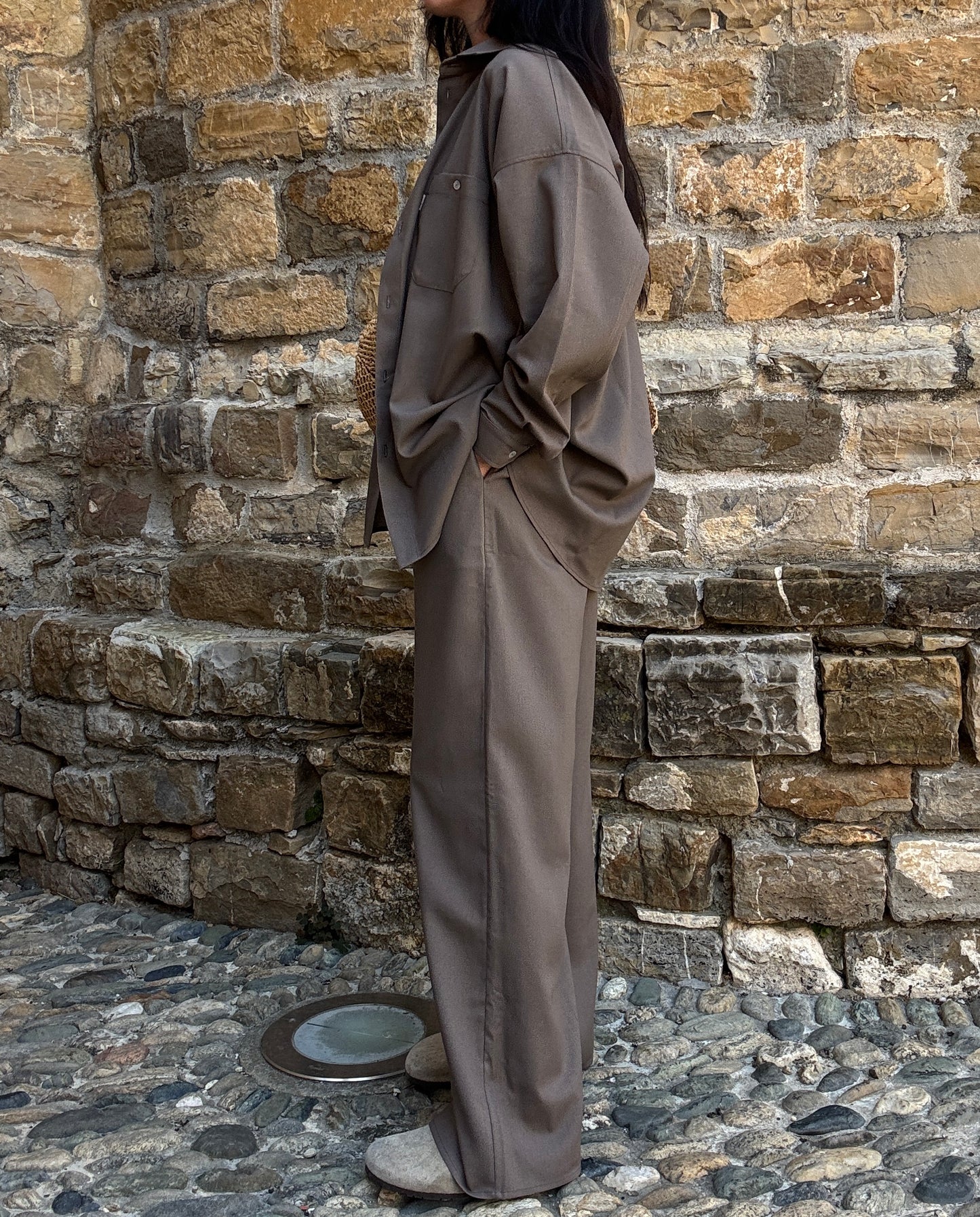 Chocolate linen-viscose trousers