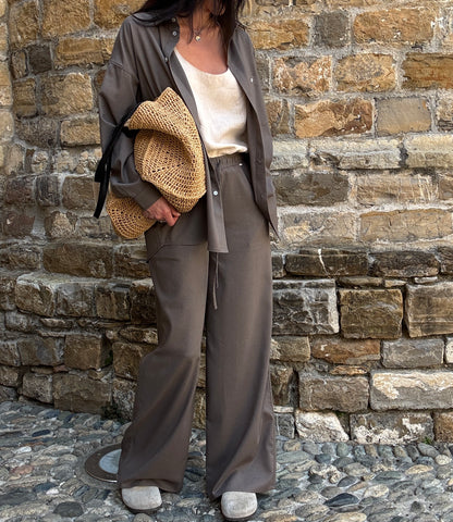Chocolate linen-viscose trousers