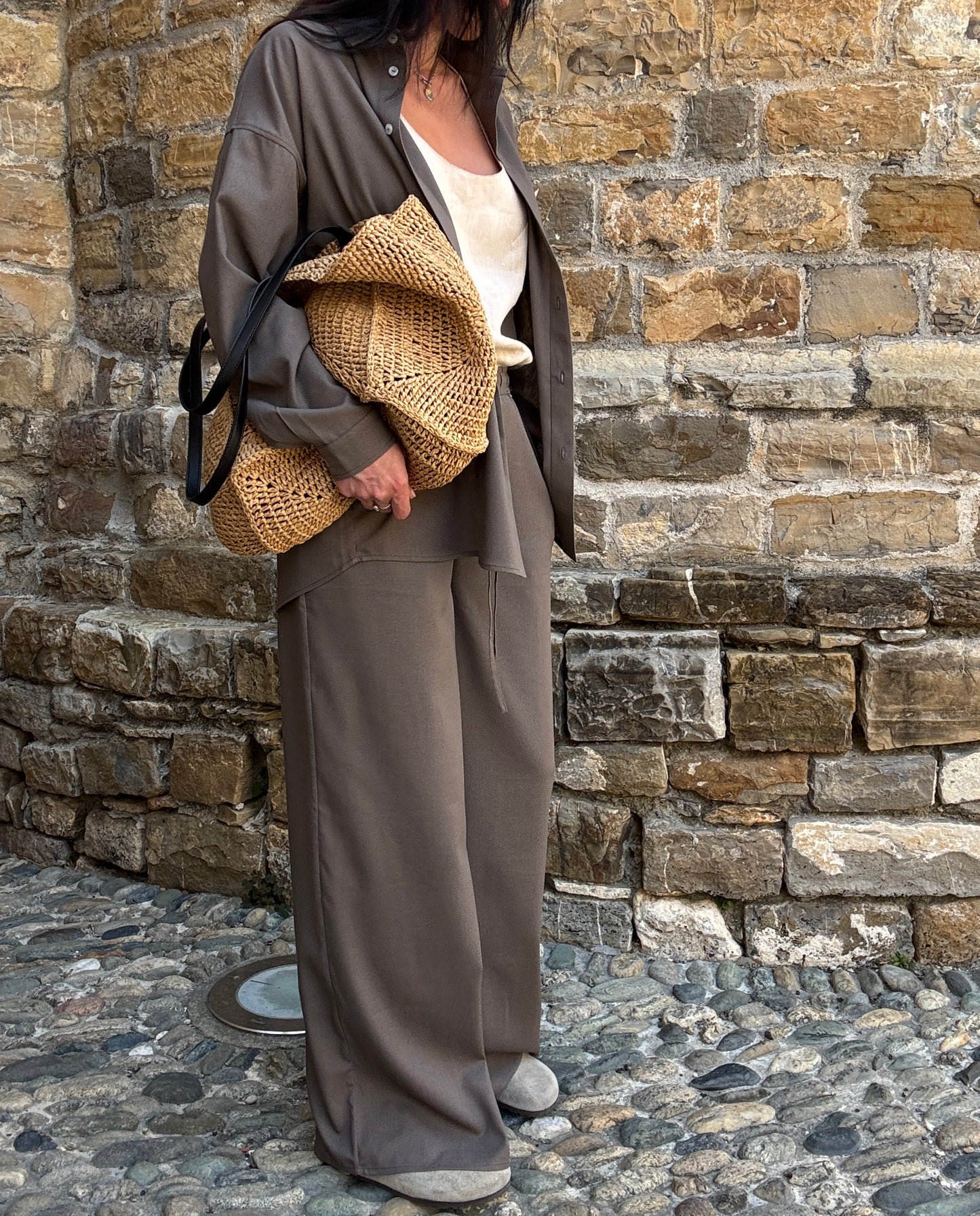 Chocolate linen-viscose trousers