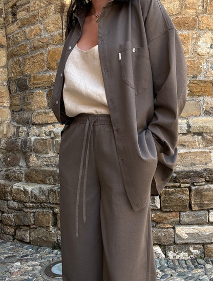 Chocolate linen-viscose trousers