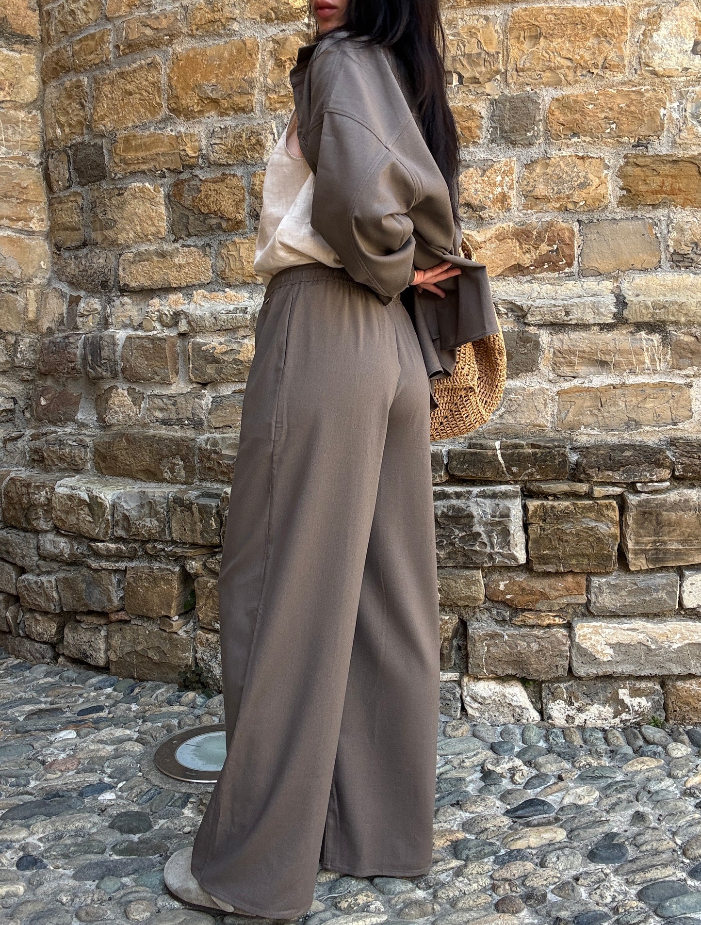 Chocolate linen-viscose trousers