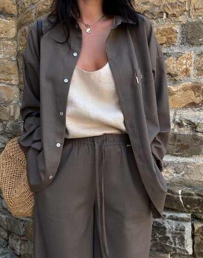 Chocolate linen-viscose trousers