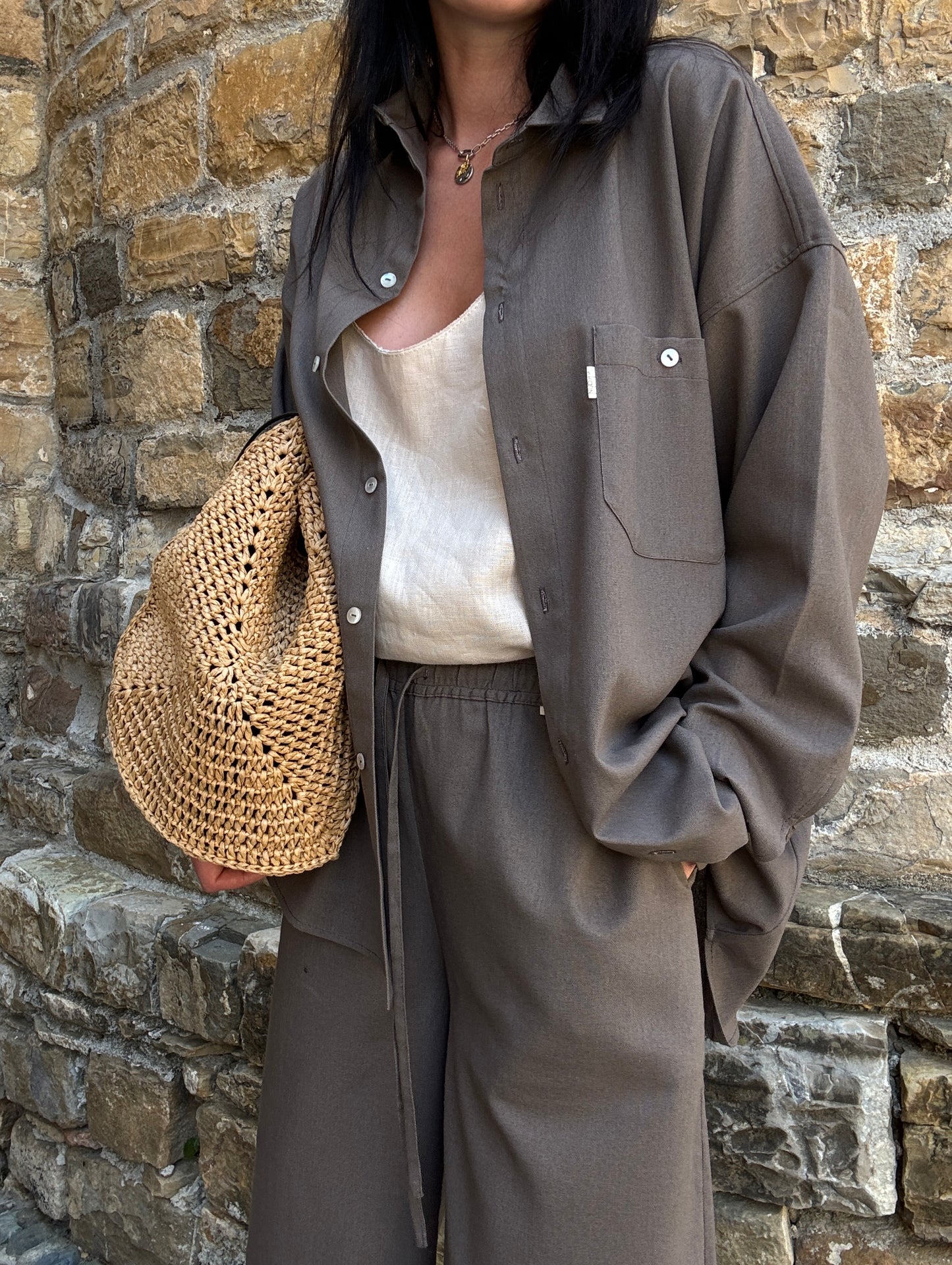 Chocolate linen-viscose trousers