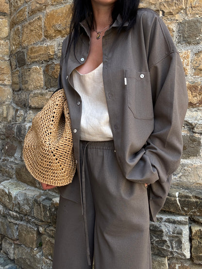 Chocolate linen-viscose trousers