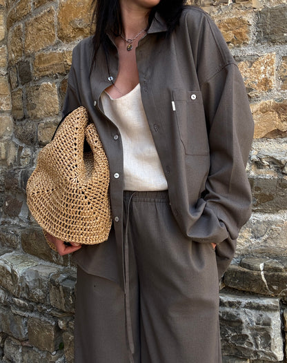 Chocolate linen-viscose trousers