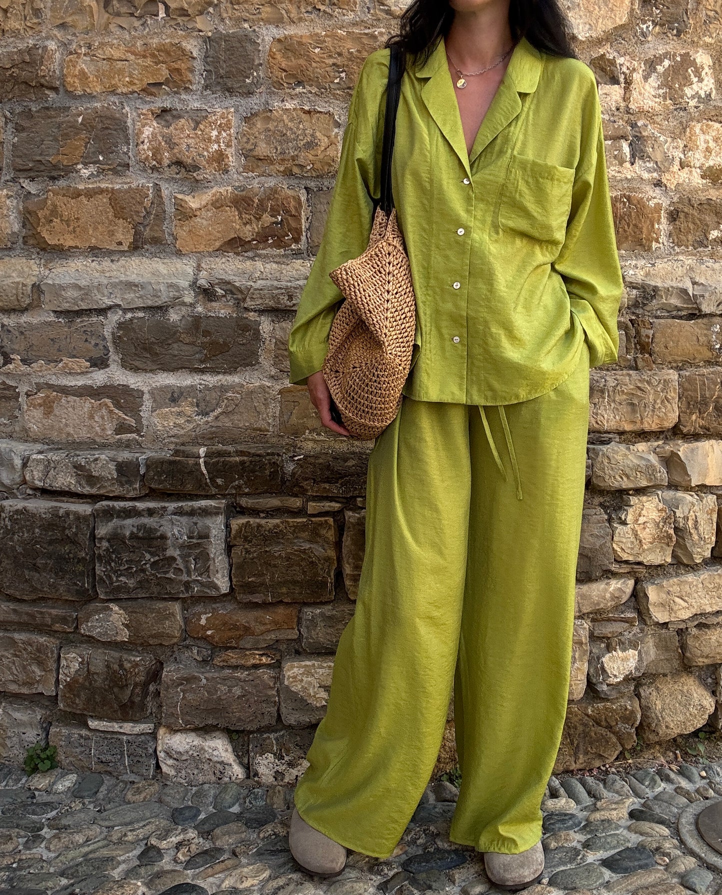 Lime silk-blend suit