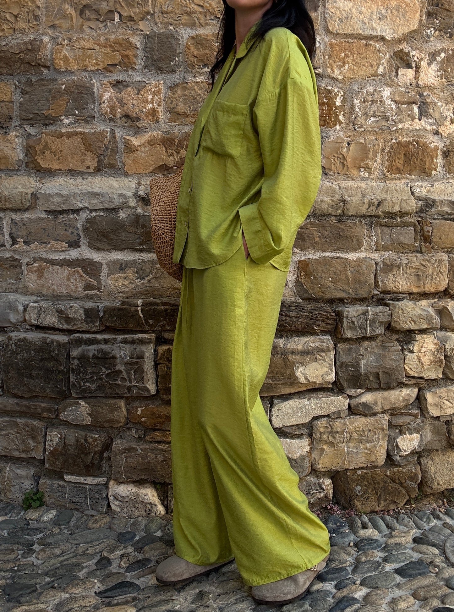 Lime silk-blend suit
