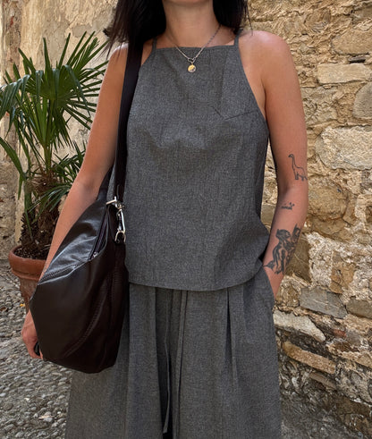 Graphite cotton top with straight neckline