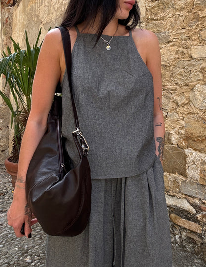 Graphite cotton top with straight neckline