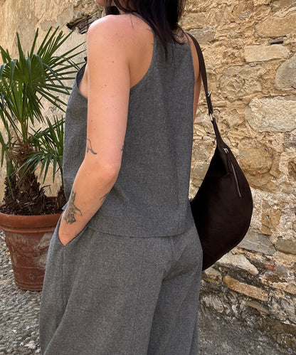 Graphite cotton top with straight neckline