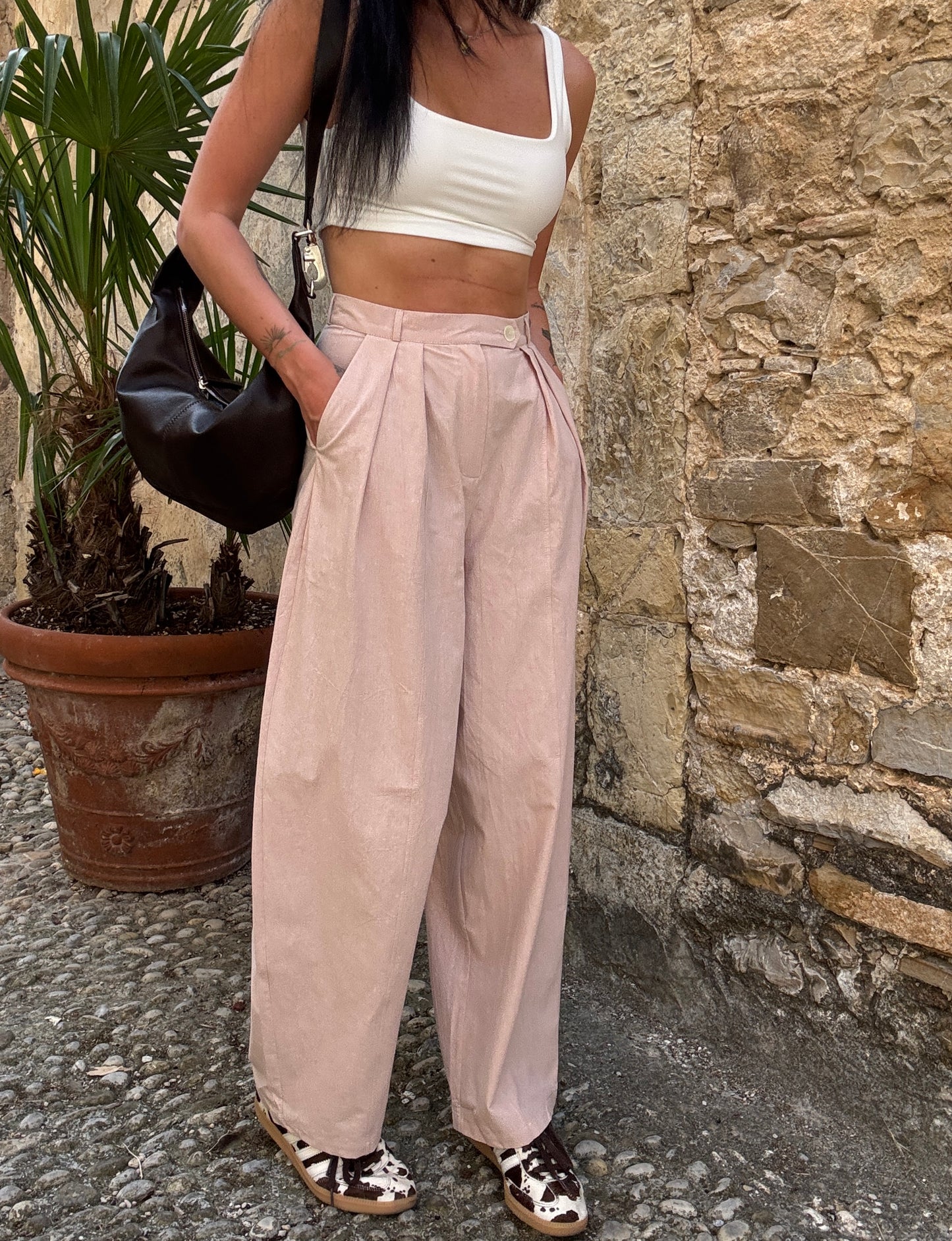 Pale pink cotton trousers