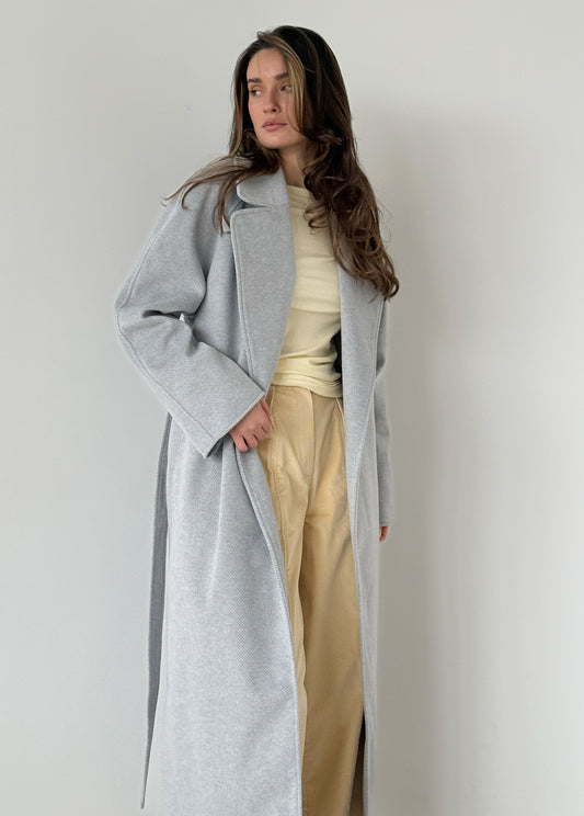 Grey-blue wrap coat