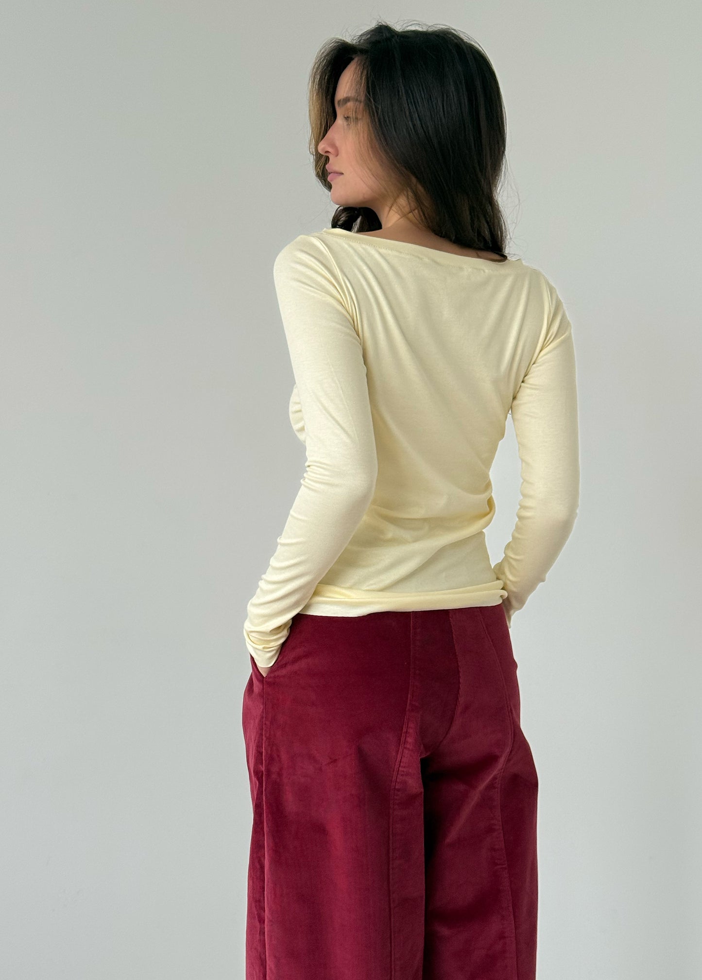 Raspberry corduroy baggy trousers with fly