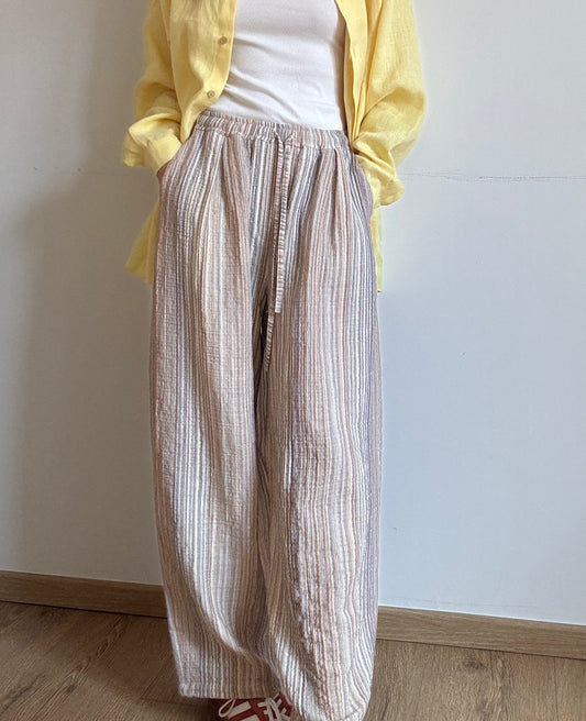 Striped muslin baggy trousers