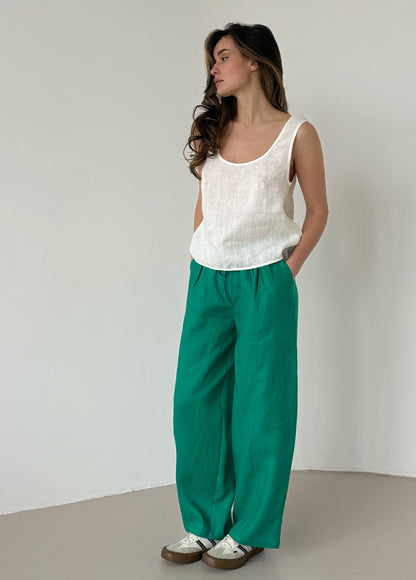 Green linen baggy trousers
