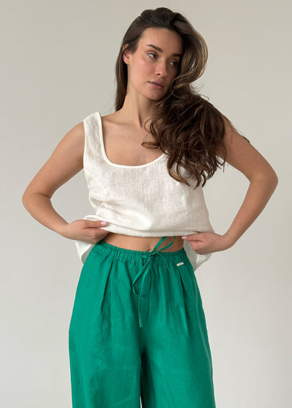 Green linen baggy trousers