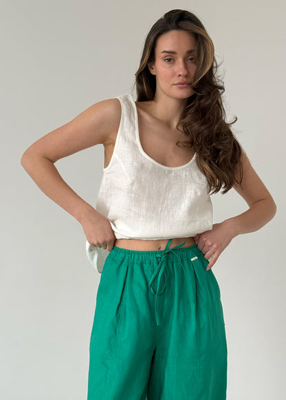 Green linen baggy trousers