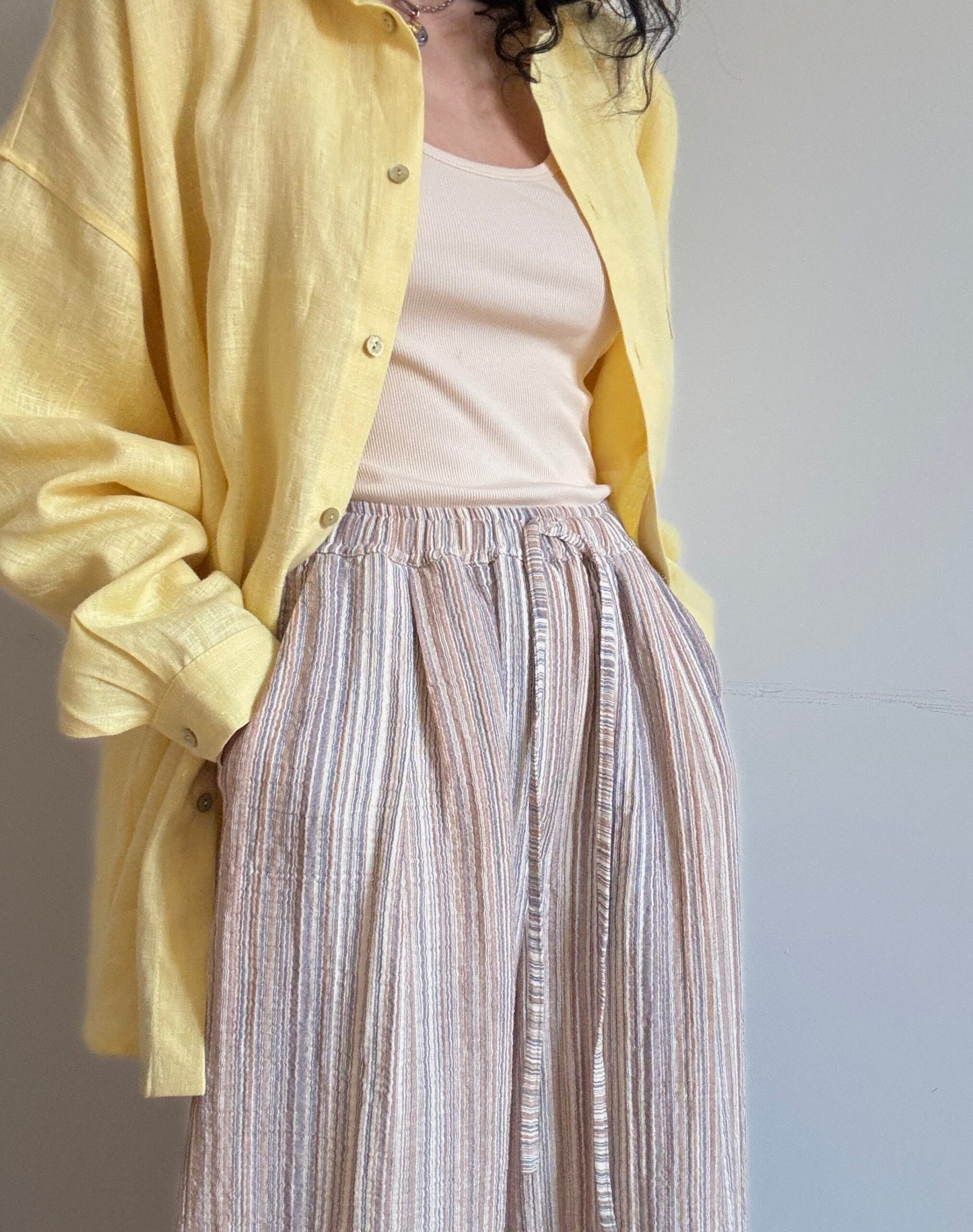 Striped muslin baggy trousers