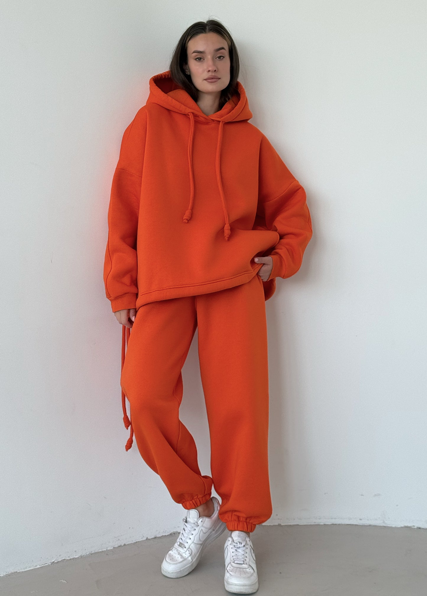 Orange basic fleece hoodie