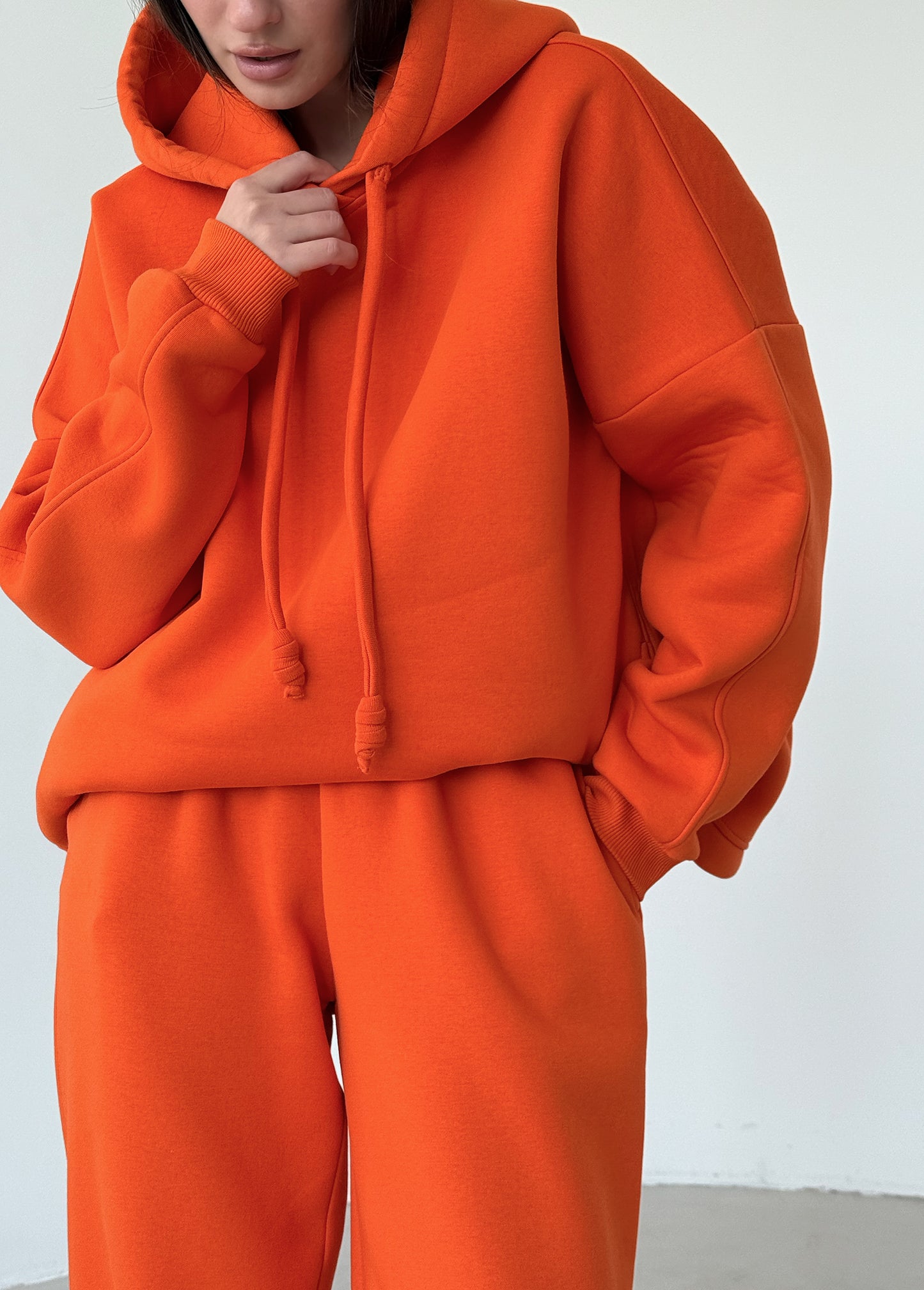 Orange basic fleece hoodie