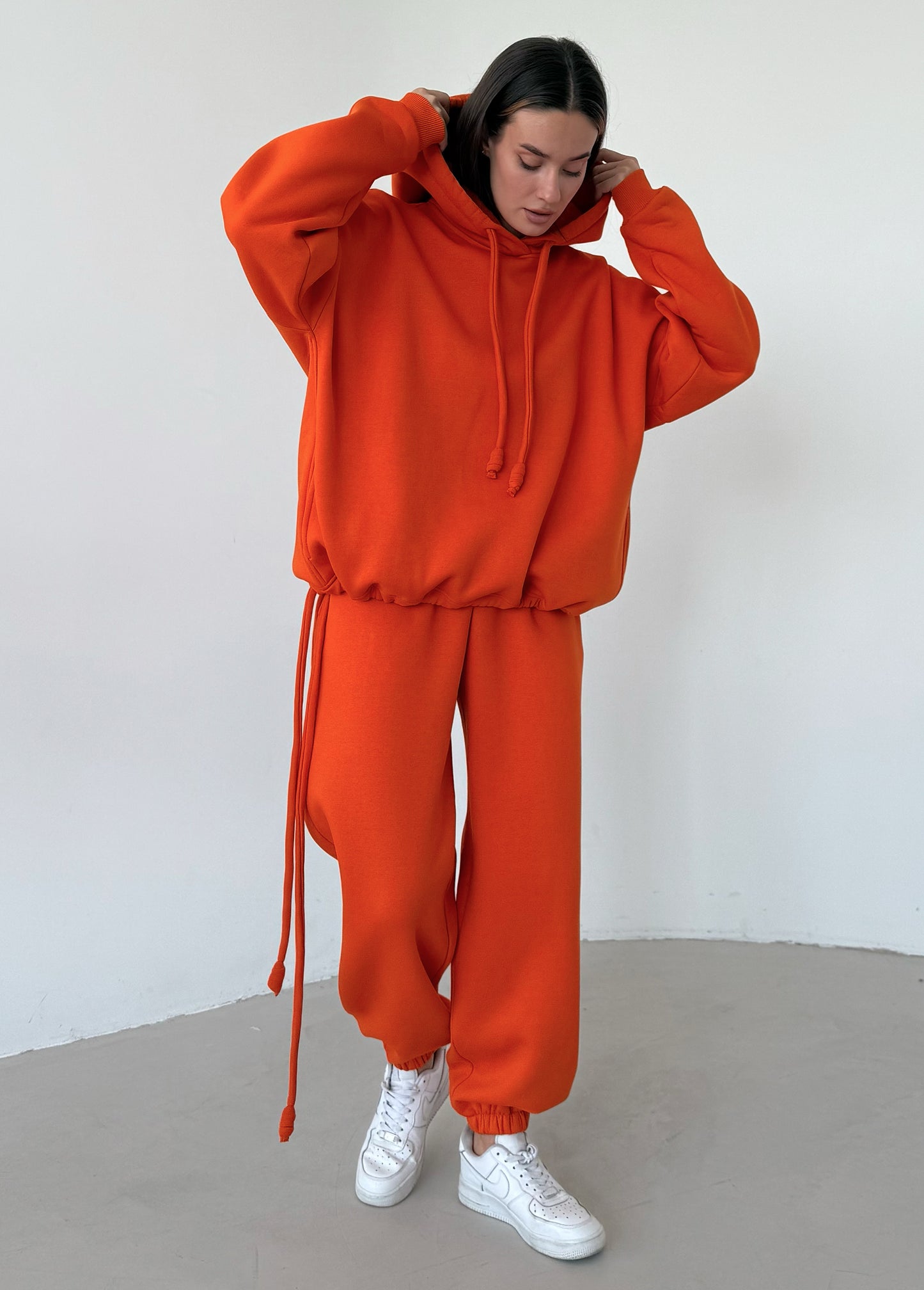 Orange basic fleece hoodie