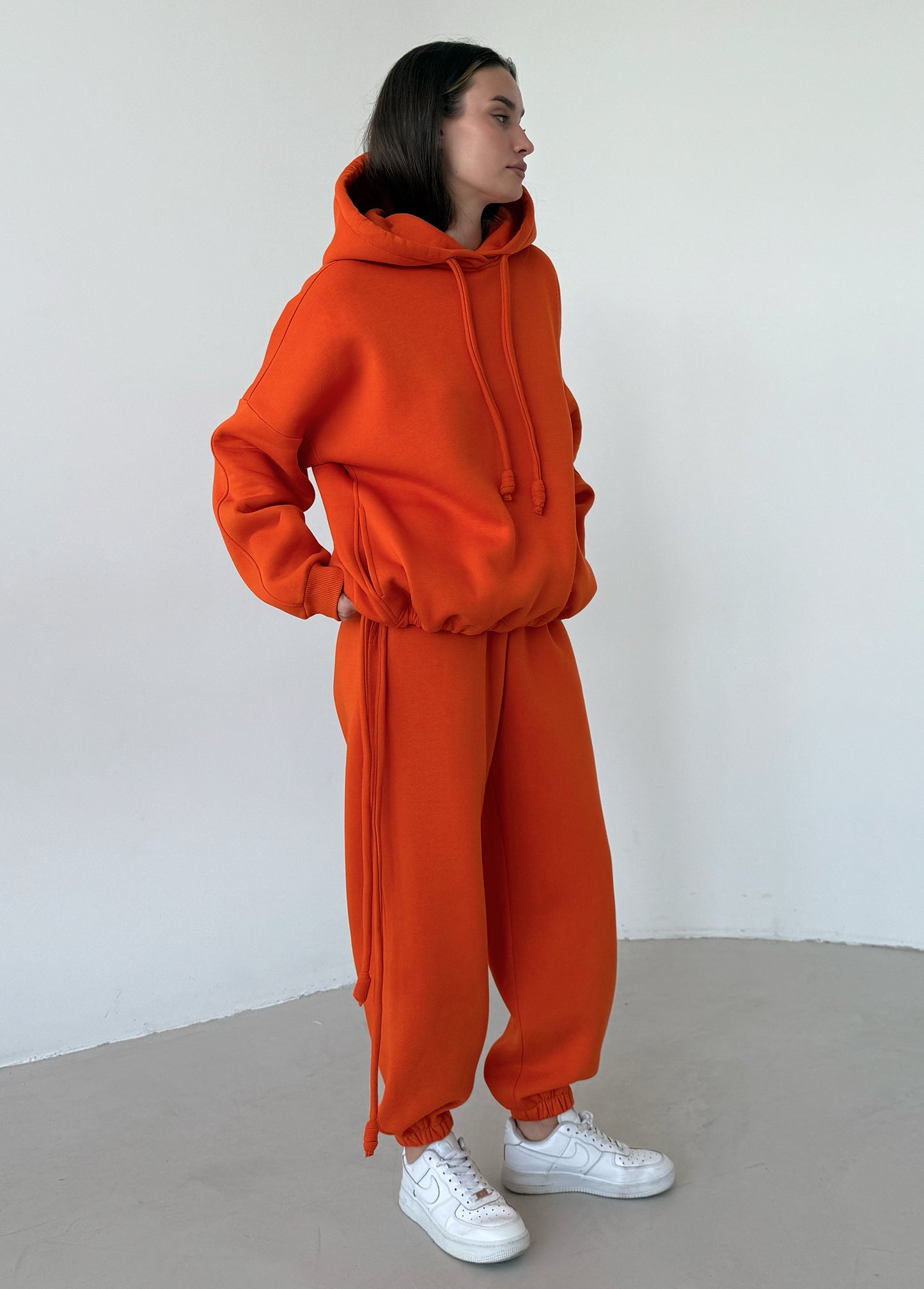 Orange basic fleece hoodie