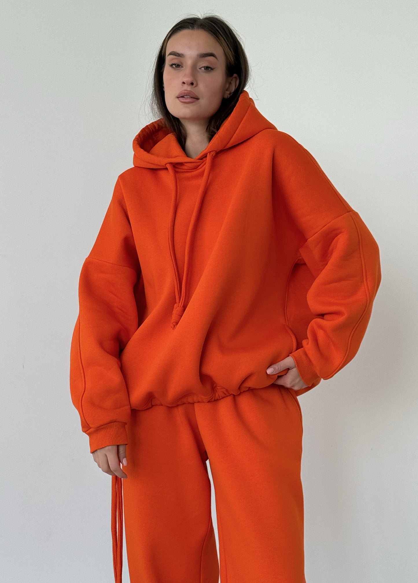 Orange basic fleece hoodie