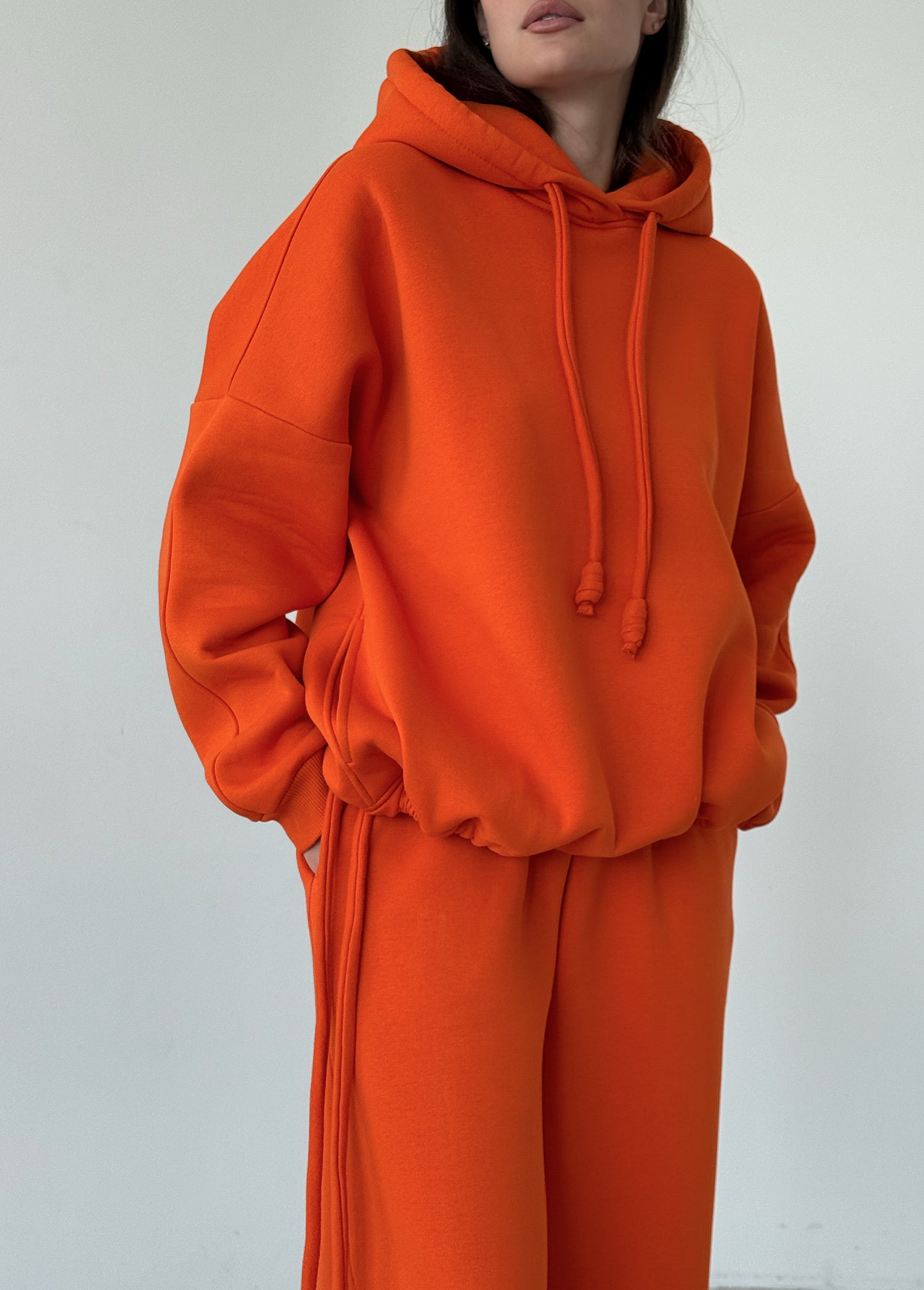 Orange basic fleece hoodie
