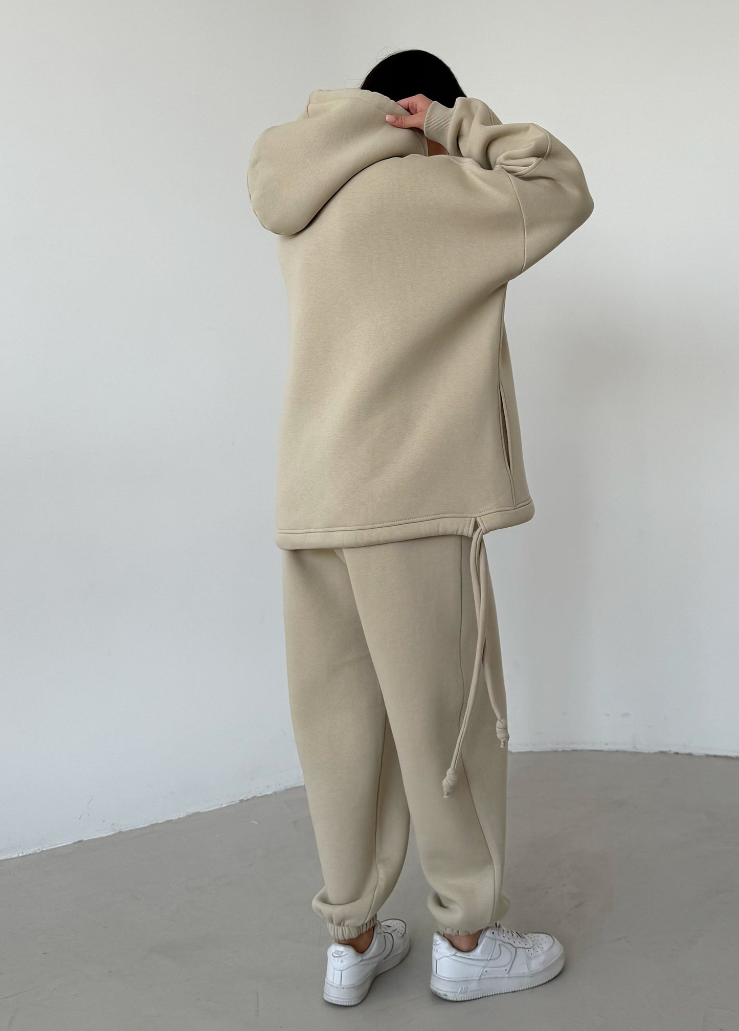 Light beige basic fleece hoodie