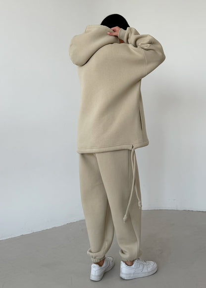 Light beige basic fleece hoodie