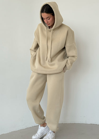 Light beige basic fleece hoodie